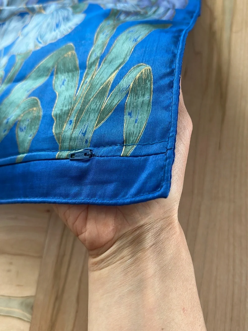 Floral Blue Silk Scarf - Iris Print Vintage